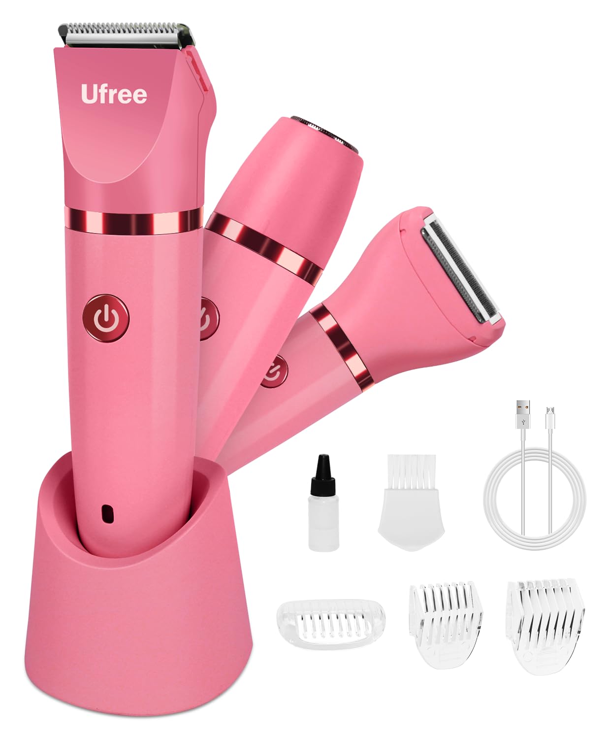 Ufree Bikini Trimmer Electric Razors for Women, Ceramic Blade Body Hair Trimmer, IPX7 Waterproof Rechargeable Lady Shaver, Personal Groomer for Legs & Pubic Hair, Gifts for Women, Rose Red