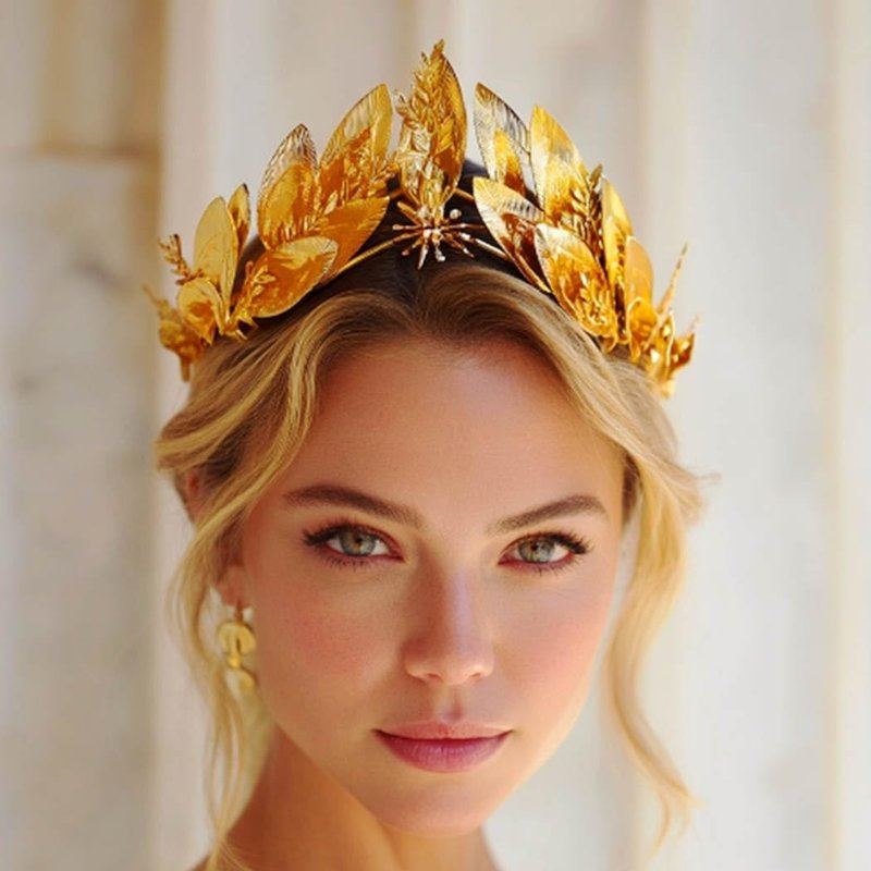 Yean Big Gold Leaf Crown Greek God Headband Golden Roman Laurel Headwear for Women and Girls