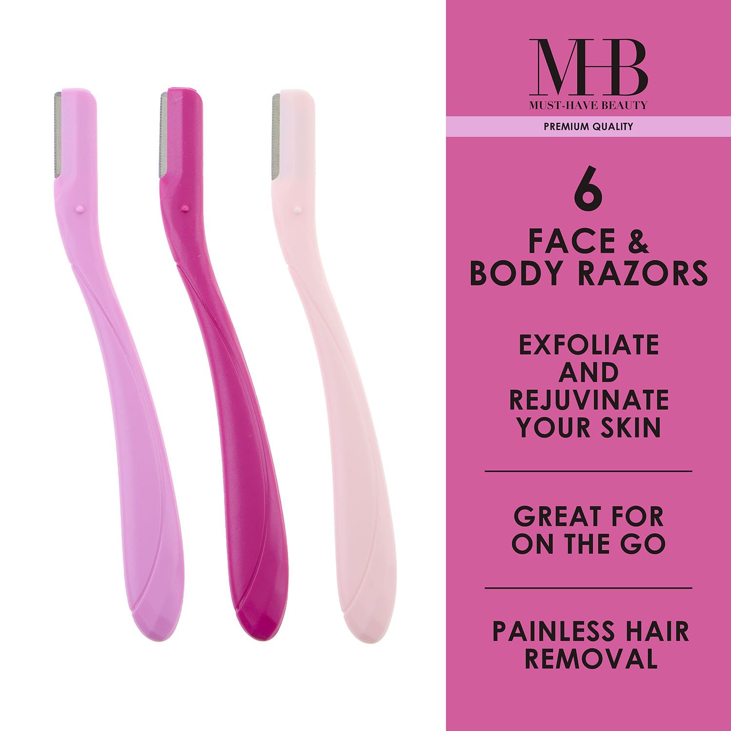 6pc Pink Dermaplaning Razor Set - Easy Grip Disposable Face & Body Razors