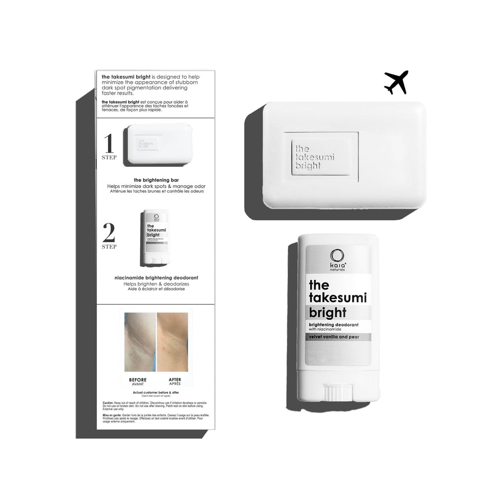 Kaia Naturals the takesumi bright® the bright travel kit – Brightening Deodorant (2.4oz/17g) + Kojic Acid Soap (2.4oz/68g), Natural Deodorant for Underarms, Niacinamide, 2-Step Odor Control