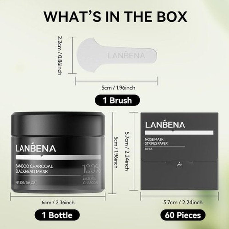 LANBENA Blackhead Remover - Bamboo Charcoal Peel-Off Mask & 60 Nose Strips for Deep Cleansing