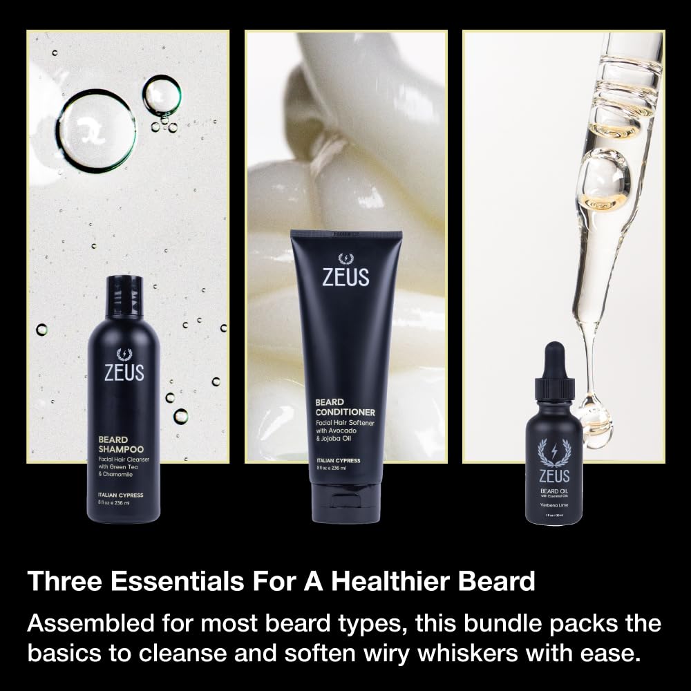 ZEUS Starter Beard Wash & Natural Oil Kit for Men (Italian Cypress)