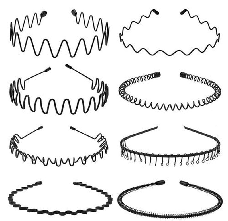 KELUBATU Metal Headband for Men, Unisex Black Wavy Spring Hair Band, Zig Zag Head Band, Fashion Elastic Hair Accessories, Multipack Options Available(8pcs)