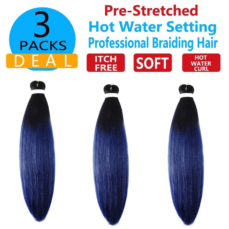 Xiaofeng Prestretched Braiding Hair Extensions Ombre Dark Blue Yaki Texture Braid Hair for Box braids 26 Inch Synthetic Braids Extension B20