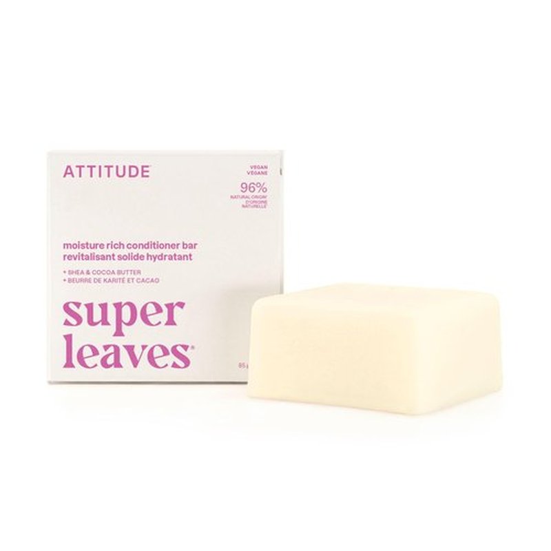 ATTITUDE Moisture Rich Conditioner Bar, Natural Origin, for Ultra Dry and Damaged Hair, Shea & Cocoa Butter, Clean ingredients, Vegan, Coconut & Wild Berries Scent, 3 Oz
