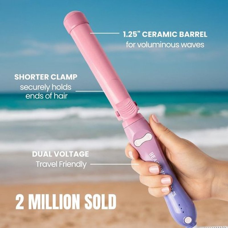 Beachwaver Co. B1.25 Rotating Curling Iron - Pink Sunset | Automatic 1.25-Inch Ceramic Barrel for Medium-to-Long Hair | Travel-Friendly, Auto Shut-Off