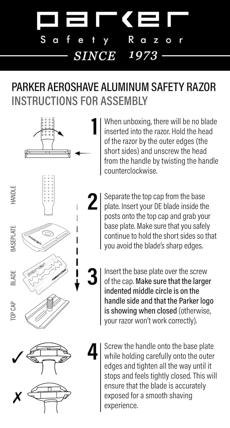 Parker Safety Razor - The AeroShave XL, Long Handle-CNC Aluminum Double Edge Safety Razor & 5 Blades,- Precision Blade Exposure for a Comfortable Shave, For Men & Women. Mild Aggression