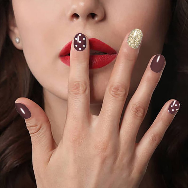 WOKOTO 30 Sheets Full Nail Stickers Mix Design Nail Polish Strips Glitter Nail Art Stickers For Women Nails With Nail File Self Adhesive Gel Nail Strips Nail Design Stickers Nail Color Strips Wraps