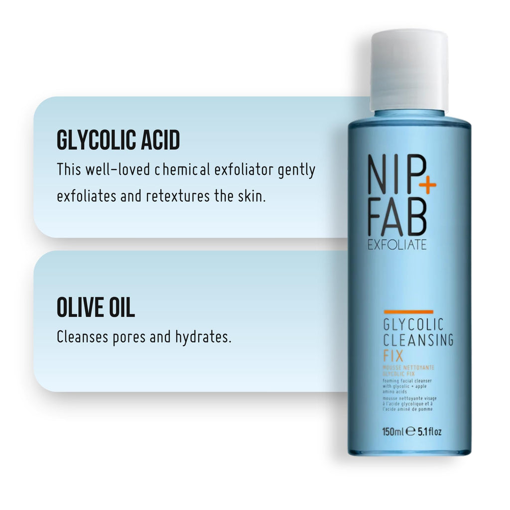 Nip + Fab Glycolic Cleansing Fix (5.1 fl oz) – Deep Cleansing Glycolic Acid Face Wash for Radiant Skin – Resurfacing AHA Facial Cleanser for Brightening, Smoothing & Pore Refining