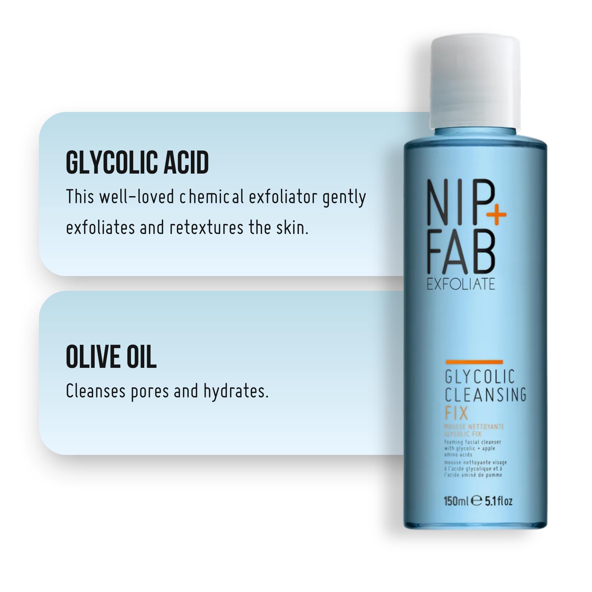 Nip + Fab Glycolic Cleansing Fix (5.1 fl oz) – Deep Cleansing Glycolic Acid Face Wash for Radiant Skin – Resurfacing AHA Facial Cleanser for Brightening, Smoothing & Pore Refining