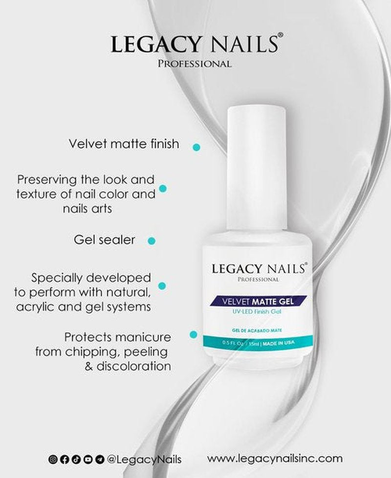Legacy Nails Perfect Matte Gel 0.5 oz - Velvet Matte Finish - Gel Sealer - Long-Lasting - No Wipe - No Chipping, Peeling or Discoloration - Preserving Look and Texture of Nails - UV or LED gel-curing Lamp