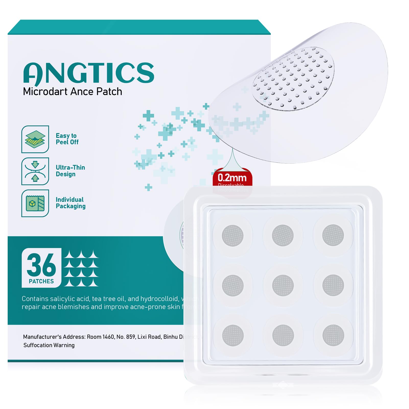 ANGTICS 36 Count Pimple Patches Microdart, Zit Patches with Microdart Technology, Salicylic Acid, Sodium Hyaluronate, Centella Extract, Acne Patch for Blemishes, Zits