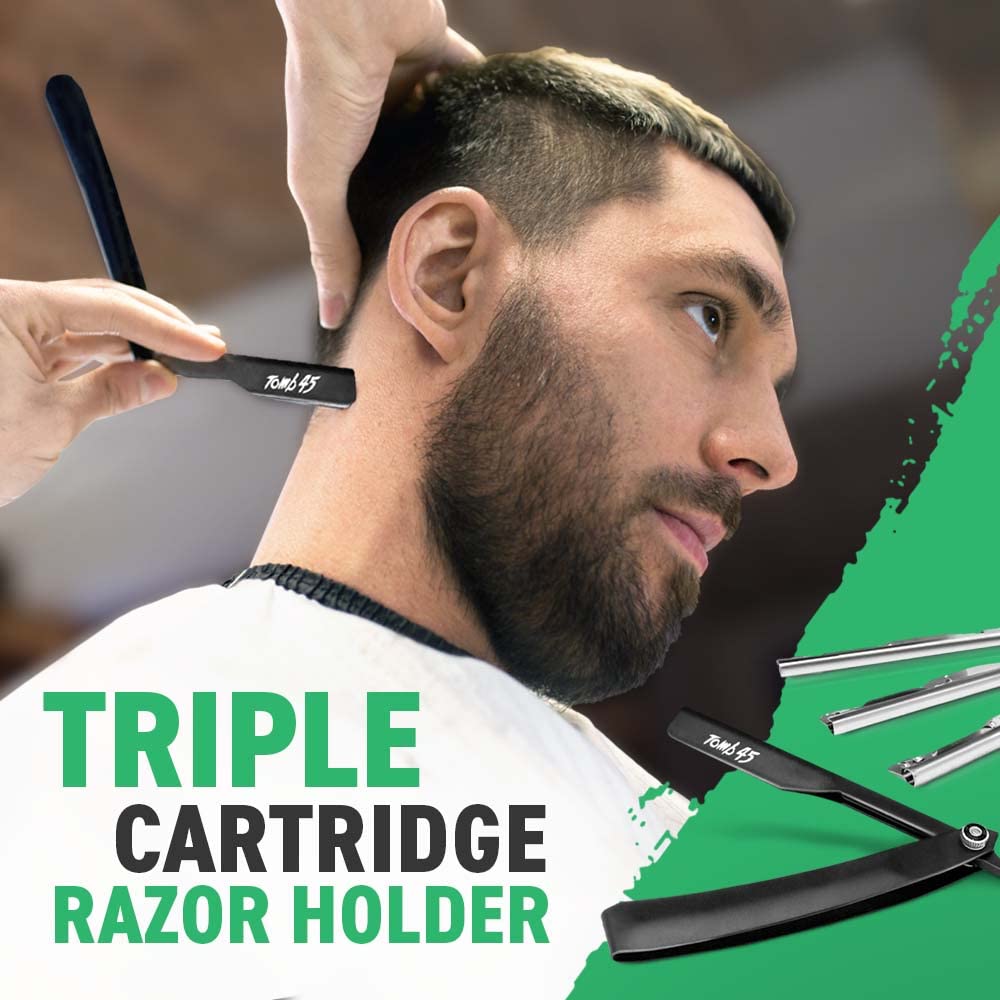 Tomb 45 Triple Cartridge Razor Holder | Disposable Razor Safety Handle For Barbers | 100% Metal Grip & 3 Adjustable Blade Exposure Options For Shaving | Men's Straight Edge Razors Manual Shaver (Red)
