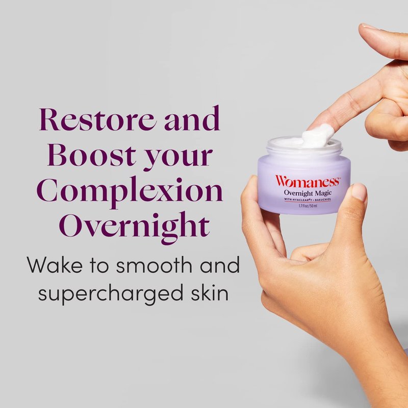 Womaness Overnight Magic Night & Day Face Cream for Women - Anti-Aging Cream with Hyaluronic Acid & Bakuchiol - Hydrating Facial Creams for Day or Night Use – Products for Radiant Aging Skin – 1.7oz