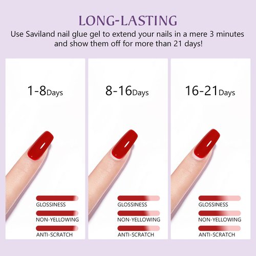 SAVILAND 4-in-1 Nail Gel Set, 2 pcs 15 ML Upgraded Glue for Fake & Press on Nails, Gel Base Strengthen and Nail Repair Treatment, Replacement for Glue.