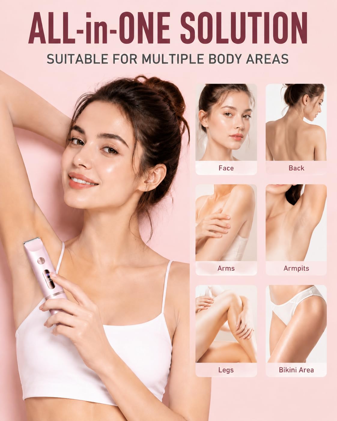 AiooTisu Painless Bikini Trimmer for Women - 2-in-1 Electric Shaver for Sensitive Skin, No Nick No Cut, Waterproof & Rechargeable, Dual Head Razor for Bikini, Face & Body