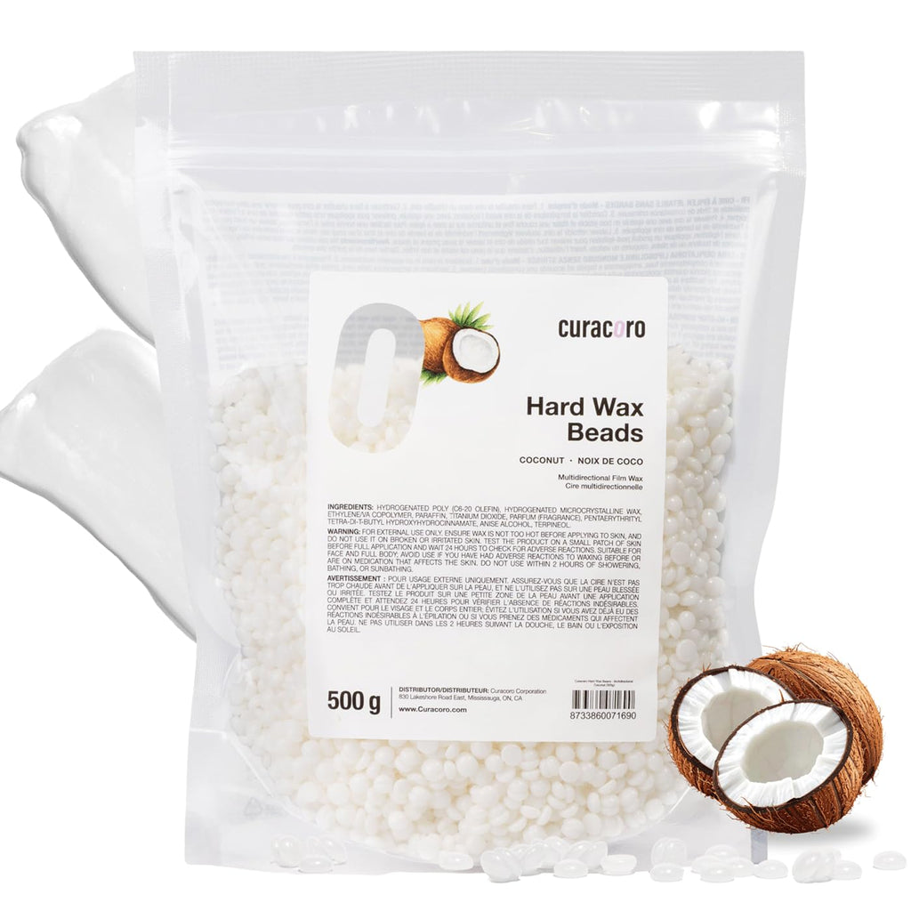 Curacoro Italian Hard Wax Beads 500g, Hair Removal Wax Beans, Coconut