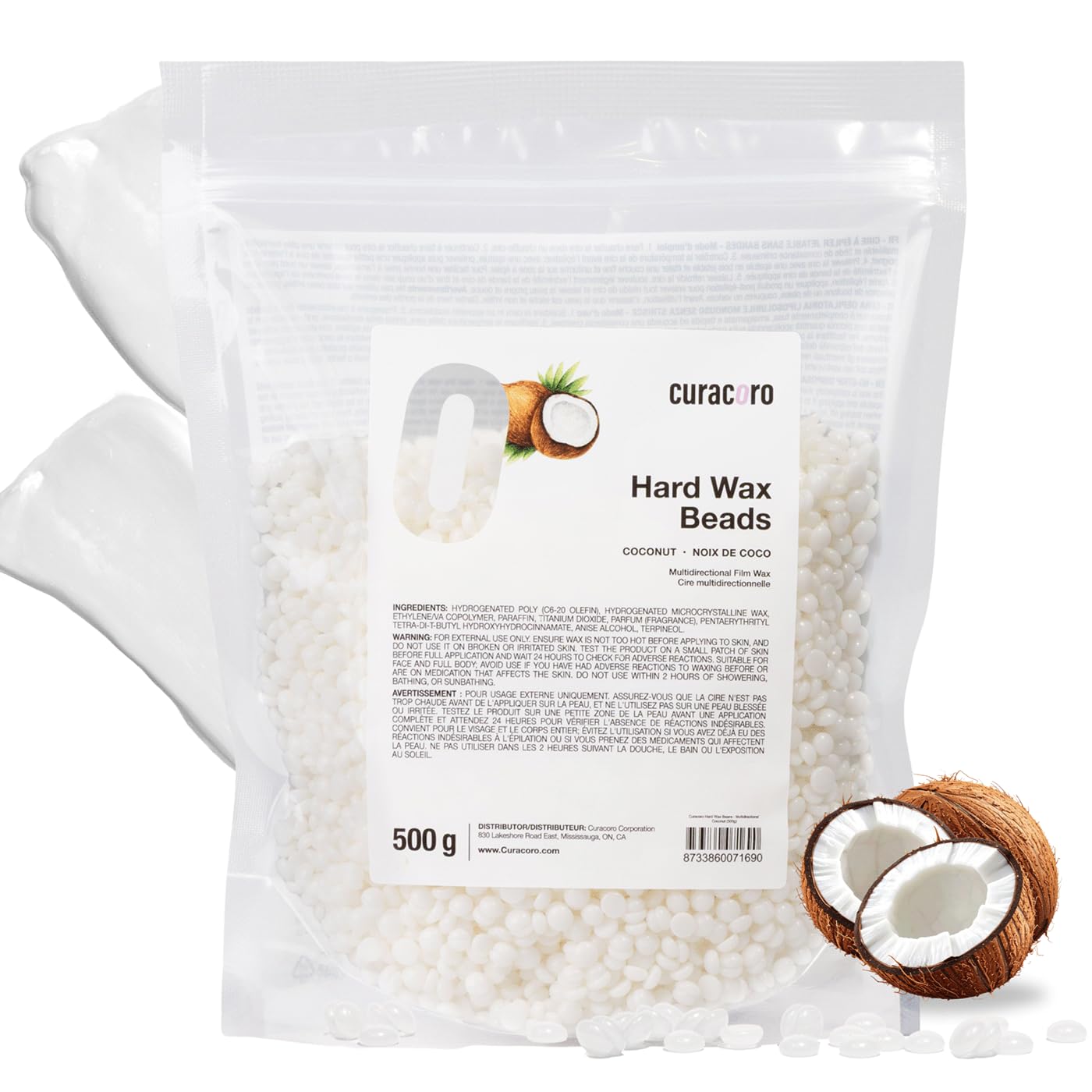 Curacoro Italian Hard Wax Beads 500g, Hair Removal Wax Beans, Coconut