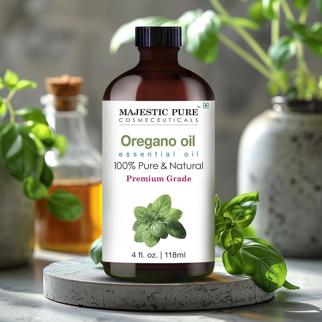 Majestic Pure Essential Oil with Glass Dropper - 100% Pure and Natural - Essential Oils for Diffuser, Aromatherapy, Soap and Candle Making, Oregano Essential Oil, Oregano Oil, 4 Fl Oz
