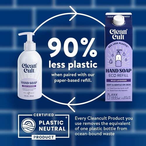 Bundle of Cleancult - Liquid Hand Soap Refills - Wild Lavender - 32 oz/1 Pack + Moisturizing Liquid Hand Soap - Refillable Aluminum Bottle - 12 oz