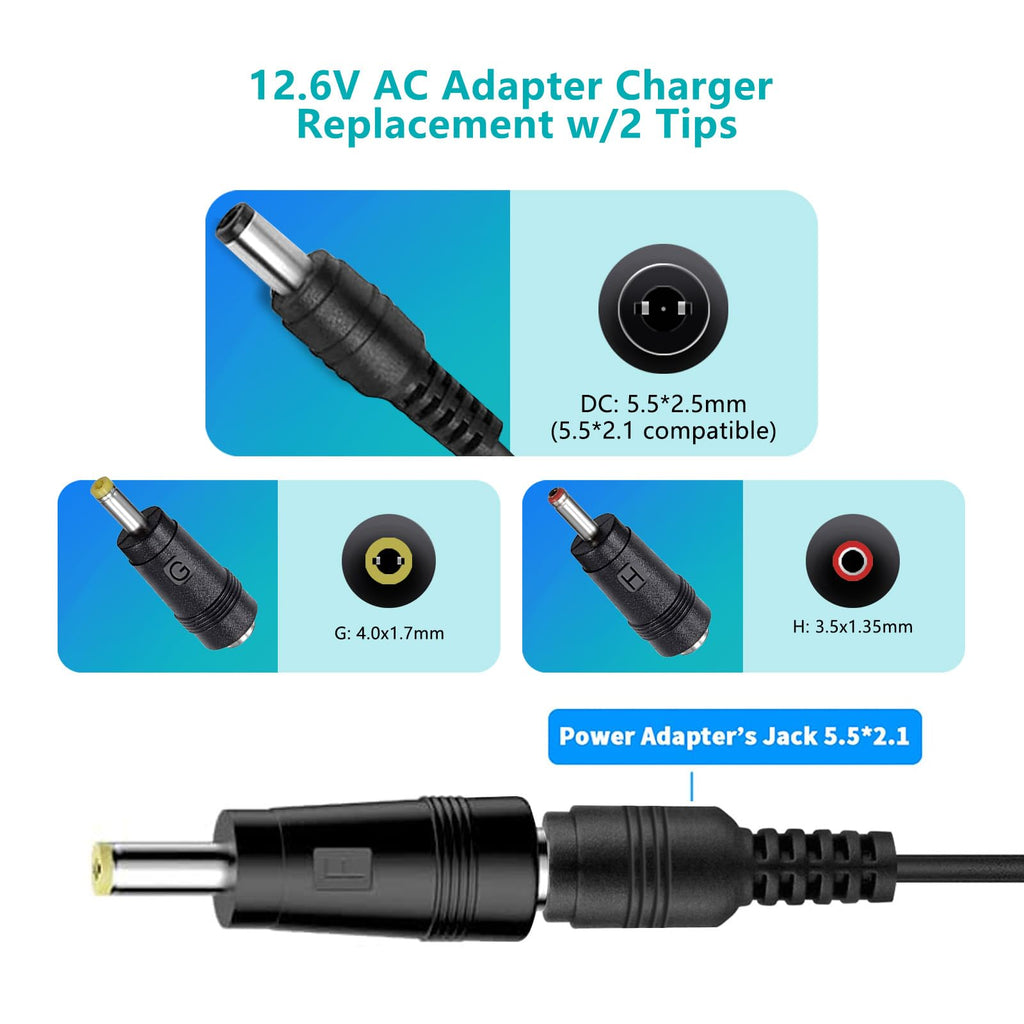 12.6V AC/DC Massage Gun Charger Adapter Compatible with Cholas KZD02, Tyiaus, JamGym, Helices, Headnote, Fantasy, Olski, Fylina, Valano J01, Sylphim,Neprock,Aquapro Power Supply Cord Cable(6.6Ft)