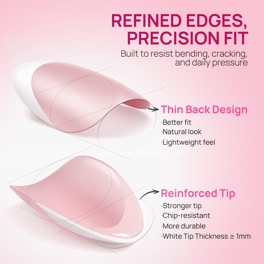 Krofaue French Tips Press On Nails – Pink Matte Short Almond Press On Nails, 15 Sizes Reusable Acrylic Nail Tips Soft Gel Nail Tips for Women Nail Salon & Home DIY