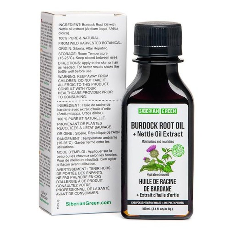 Siberian Green Burdock Oil with Nettle Oil Extract 100ml Natural Hair Loss Burdock Root Care Anti-Dandruff Scalp Stimulates Growth