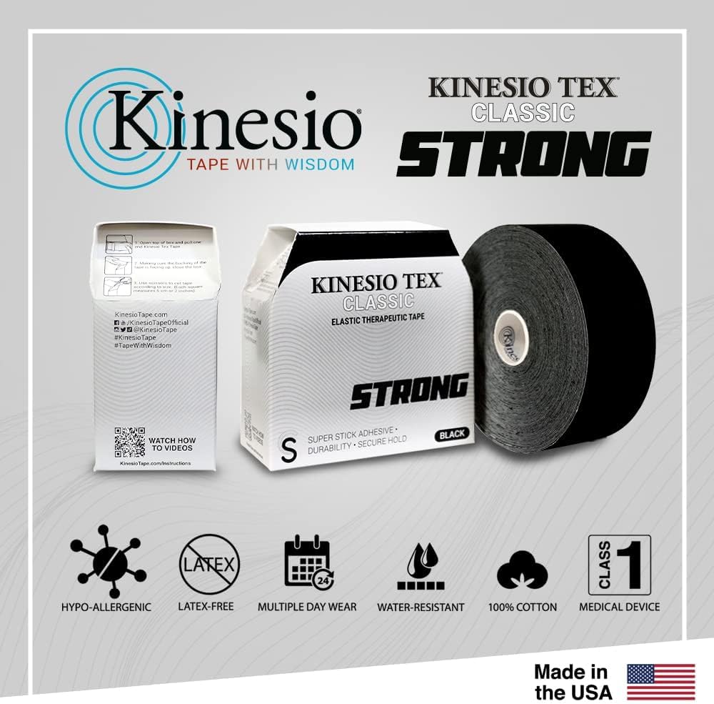 Kinesio Tape - Tex Classic Strong - Elastic Therapeutic Athletic Tape - Super Stick for Extended Wear - 2 in. x 49.2 ft Roll
