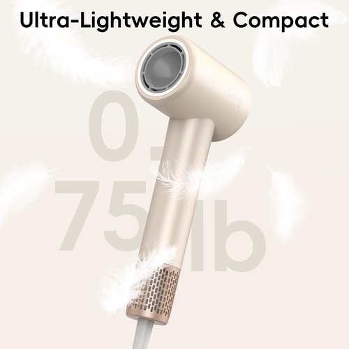 Hair Dryer, TurboLux Ionic 200 Million Negative Ions Fast Drying High Speed Hairdryer with Diffuser, Lightweight, Low Noise 1500W Hair Diffuser Dryer with 110000 RPM Brushless Motor (Cream)