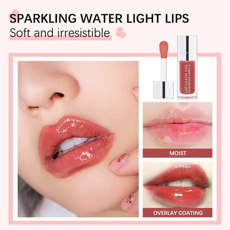 GECOMO Hydrating Lip Glow Oil - Nourishing Tinted Lip Gloss for Lightening Lip Lines | Raspberry, 0.2 Oz