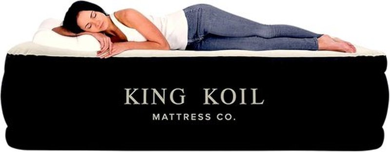 King Koil Queen Air Mattress - Luxury Pillow Top Plush Design with Built-in Pump | Waterproof & Adjustable, 20" Size