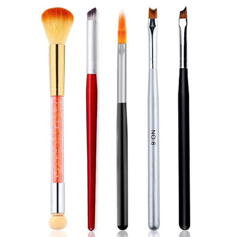 SILPECWEE 5Pcs Nail Art Brushes Double-Ended Nail Dust Brush And Ombre Nail Brush Nail Painting Kit French Manicure Brush Nail Design Pen Nail Art Supplies