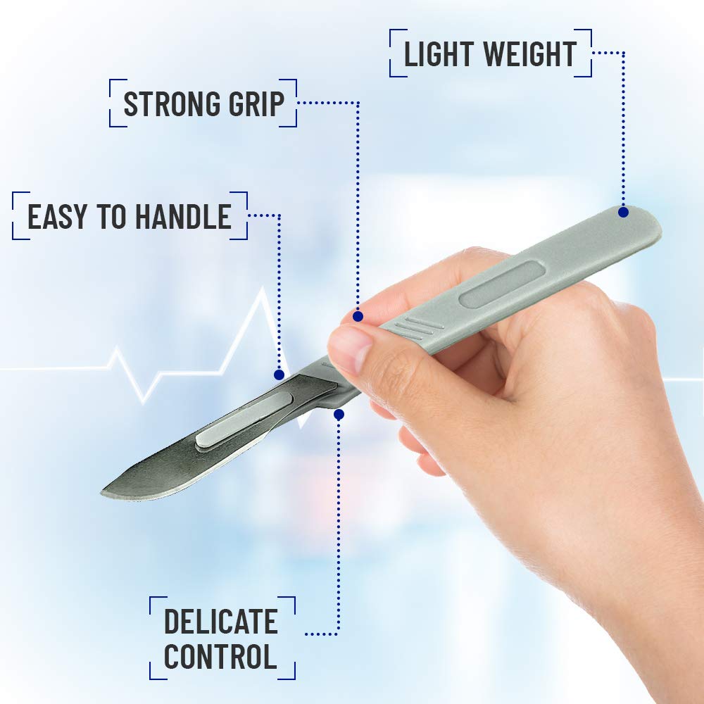 MyMed Disposable Scalpel Blades #11 with Plastic Scalpel Handle, Pack of 10, Dermaplaning Tool for Face Professional, Dermablade, Dermaplaning Blades, Disposable Scalpels, Non-slip & Reusable