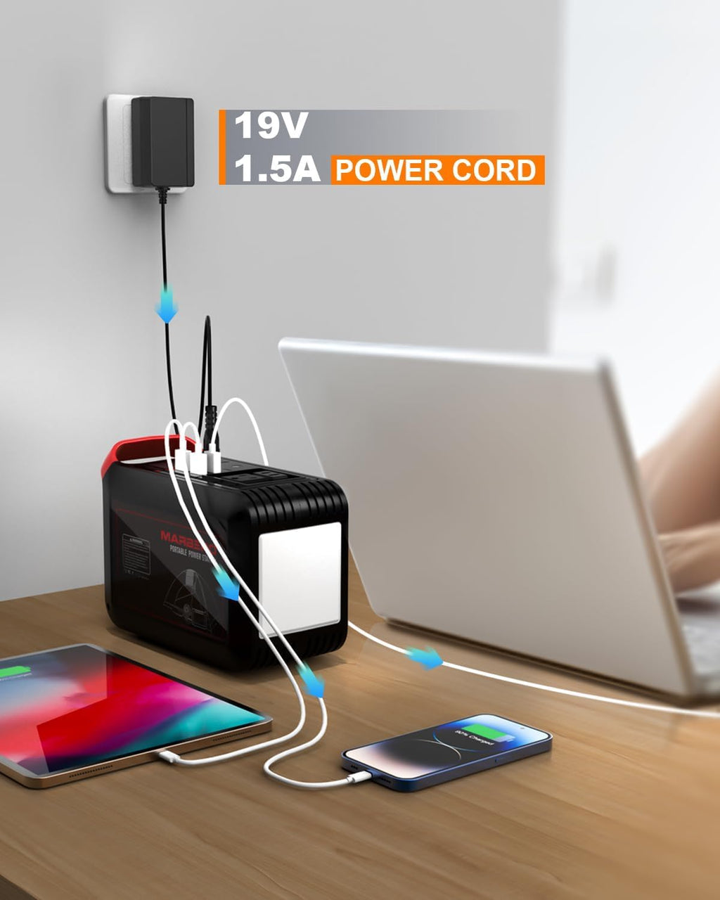 19V Portable Power Supply Charger for Marbero M82 M82MAX M822 M822MAX M87 M88 M168 Portable Power Station Solar Generator Battery 19V 1.5A Wall Adapter Charger