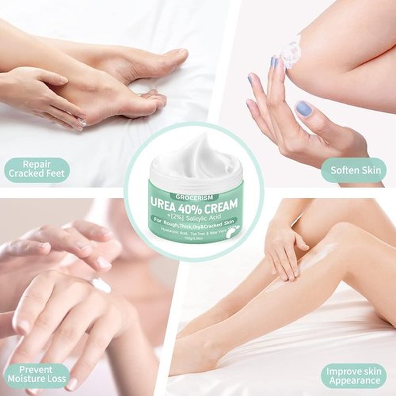 Grocerism Urea Cream 40% - Maximum Strength Foot & Hand Cream with Salicylic Acid, 5.29 oz | Deep Moisturizing Formula with Hyaluronic Acid, Tea Tree & Aloe Vera