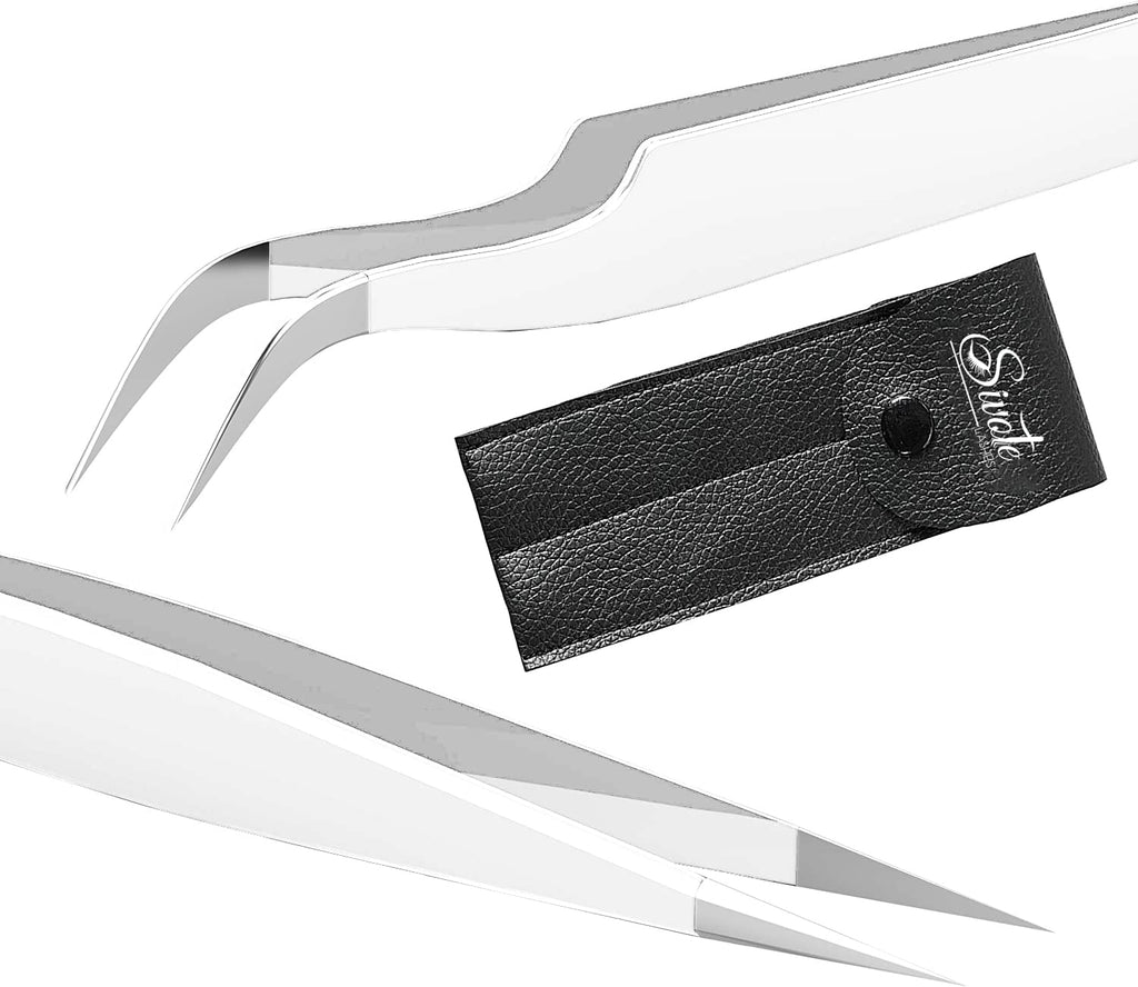 SIVOTE Eyelash Extension Tweezers for Classic & Volume Lashes, 2-Pack, White