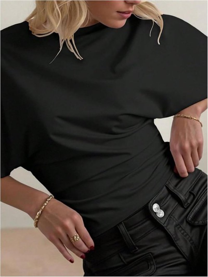 GORGLITTER Women's Cinched Waist Top - Short Sleeve Dolman Shirt for Going Out | Stylish Crewneck Design