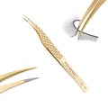 NAGARAKU Precision Fiber Tip Grip Tweezer for Eyelash Extensions Diamond Handle Anti-Static Anti-Slip Premium Gold Stainless Steel Eyelashes Curved Tweezers Supplies with Box(Dolphin Tweezer AG-05)