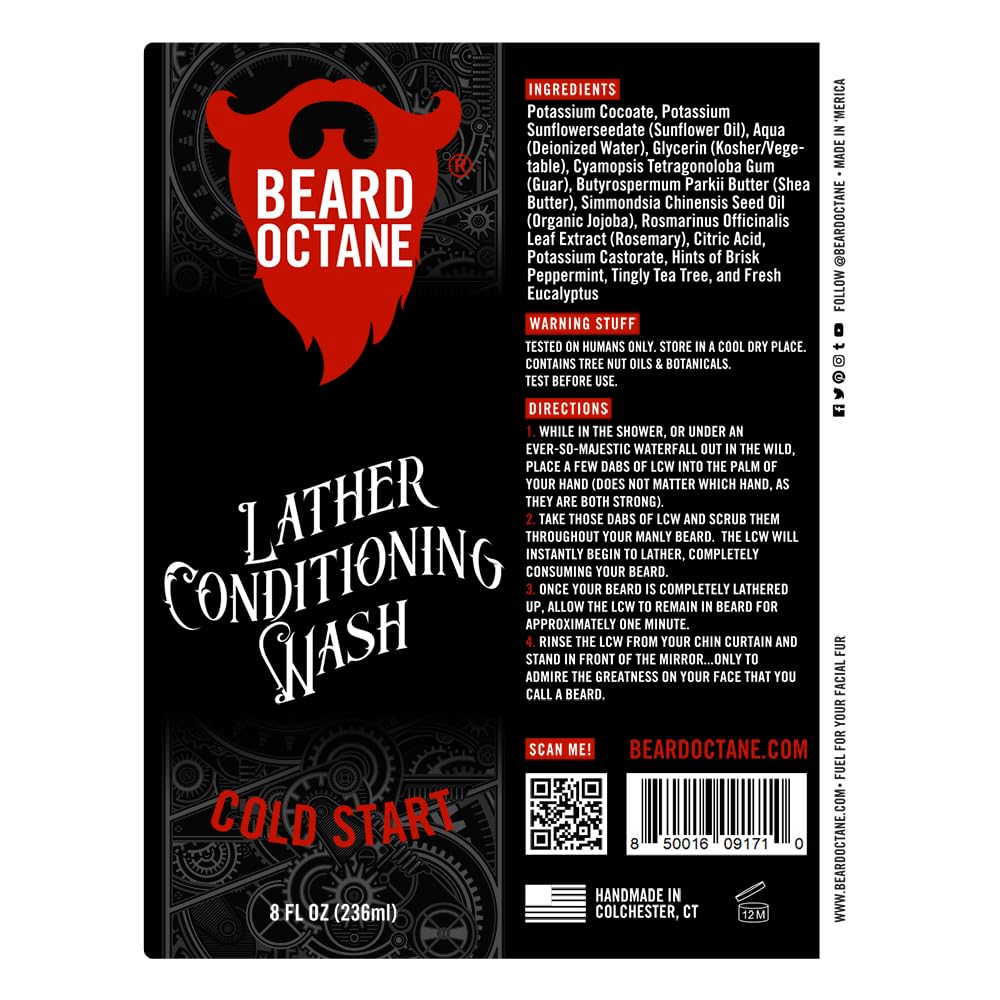 Beard Octane: Cold Start Beard Wash - 8 oz Shampoo - Cleans & Moisturizes with Shea Butter & Jojoba - Healthy, Softer Beards - Made in USA