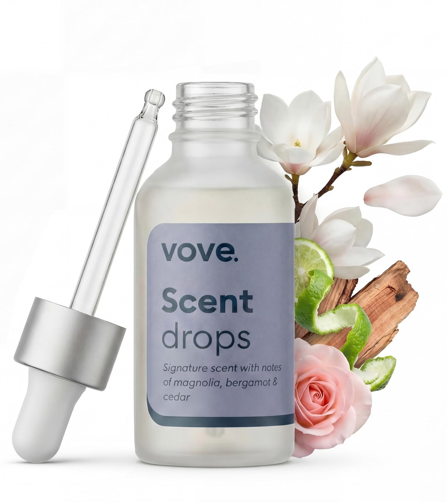 Vove Signature Scent Drops, Magnolia Bergamot Cedar - Laundry Fragrance Oil with Glass Dropper, Scent Booster, Pairs with Dryer Balls, Hypoallergenic, Biodegradable Musk, FSC-Certified Packaging