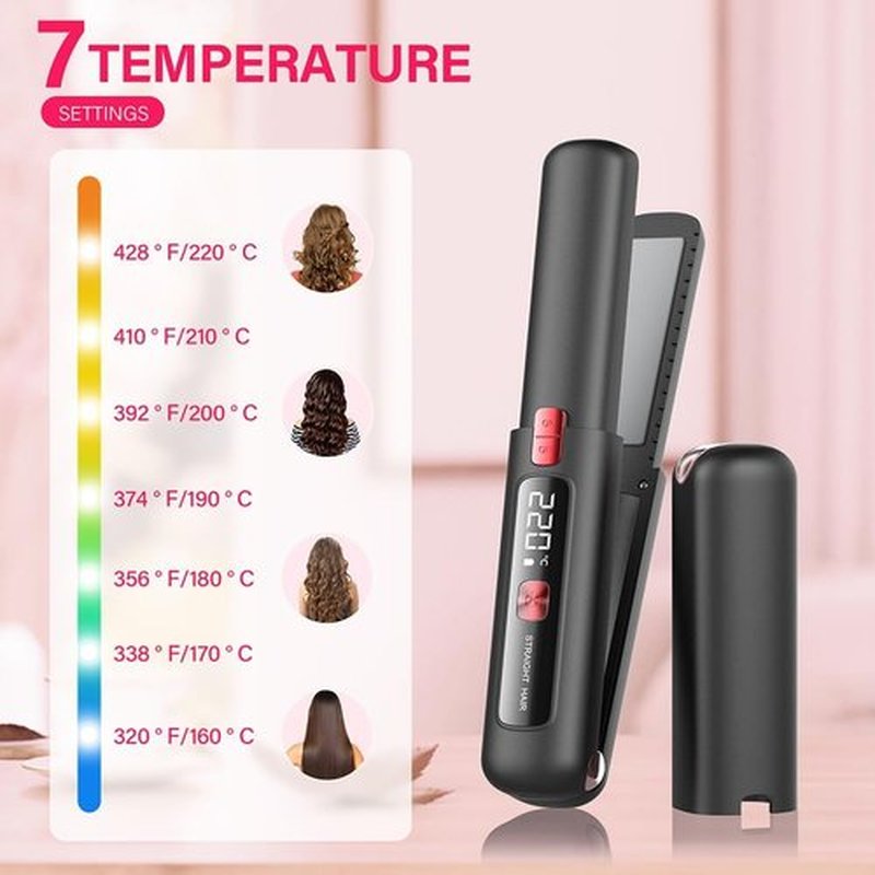 Cordless Hair Straightener and Curler 2 in 1 Mini Lightweight and Small USB Rechargeable with 4500mAh Battery 10s Fast Heating Portable Ceramic Flat Iron for Travel (Black)