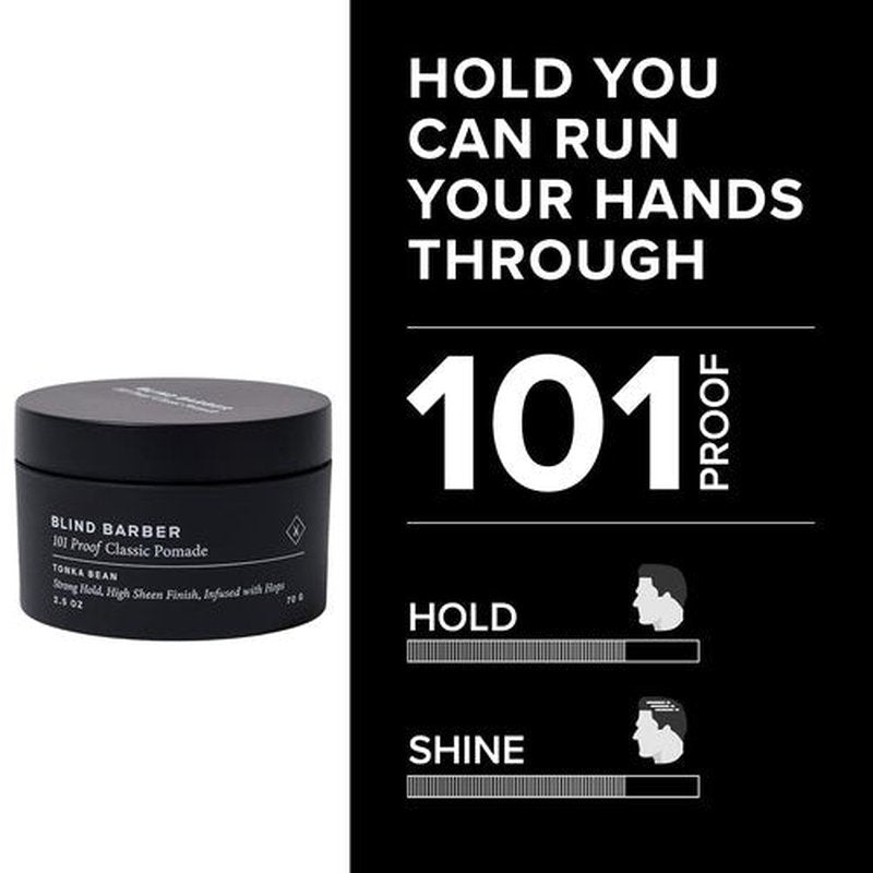 Blind Barber 101 Proof Classic Hair Pomade - Water-Based Strong Hold & High Shine Finish | 2.5 oz
