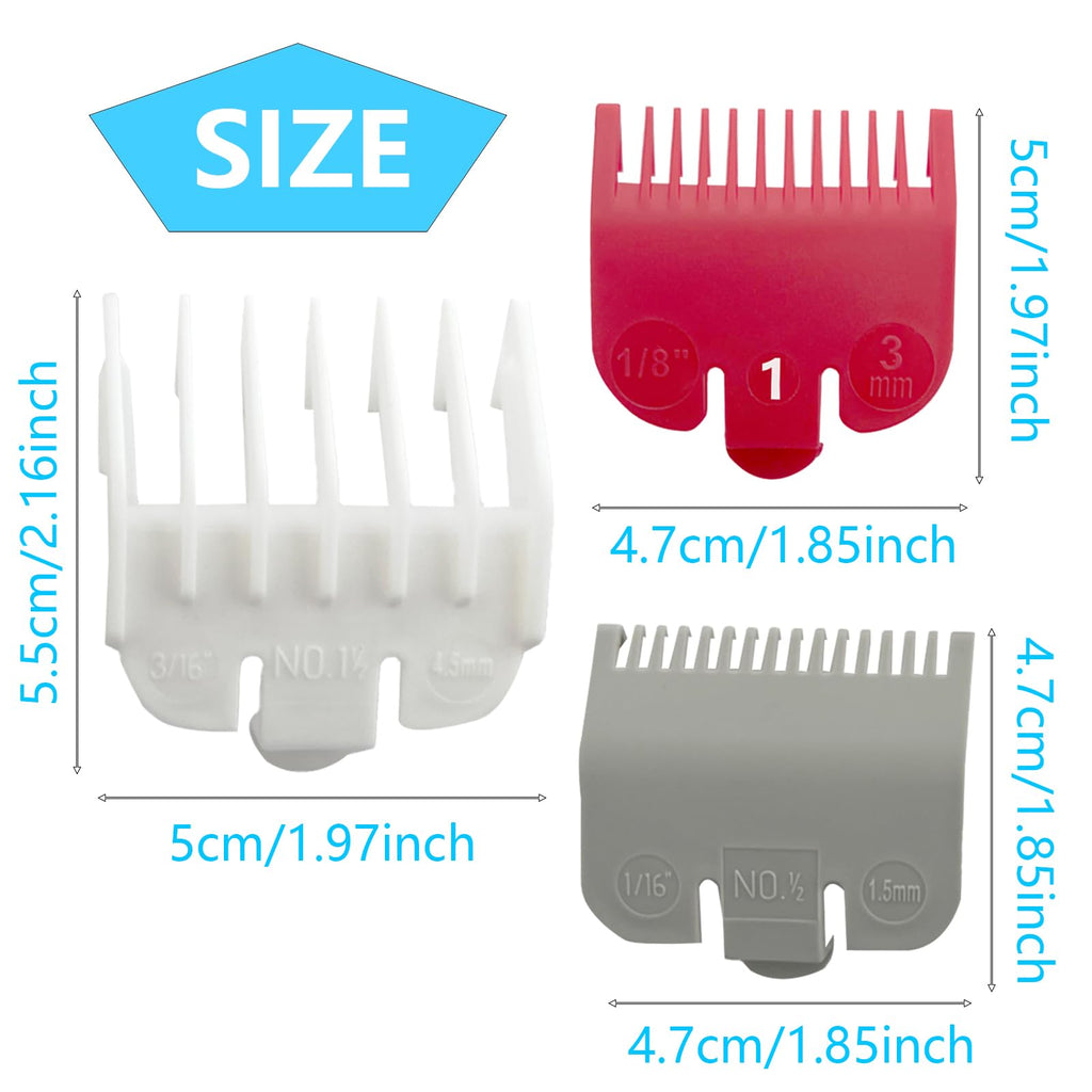 Professional Hair Clipper Guards Cutting Guides Compatible with Wahl Hair Clippers Trimmers - 3 Cutting Lengths 1 1/2” & 1/2” & 1”(1.5 & 3 & 4.5 mm) Fits Most Size Wahl Guide Combs - 3 Color Coded