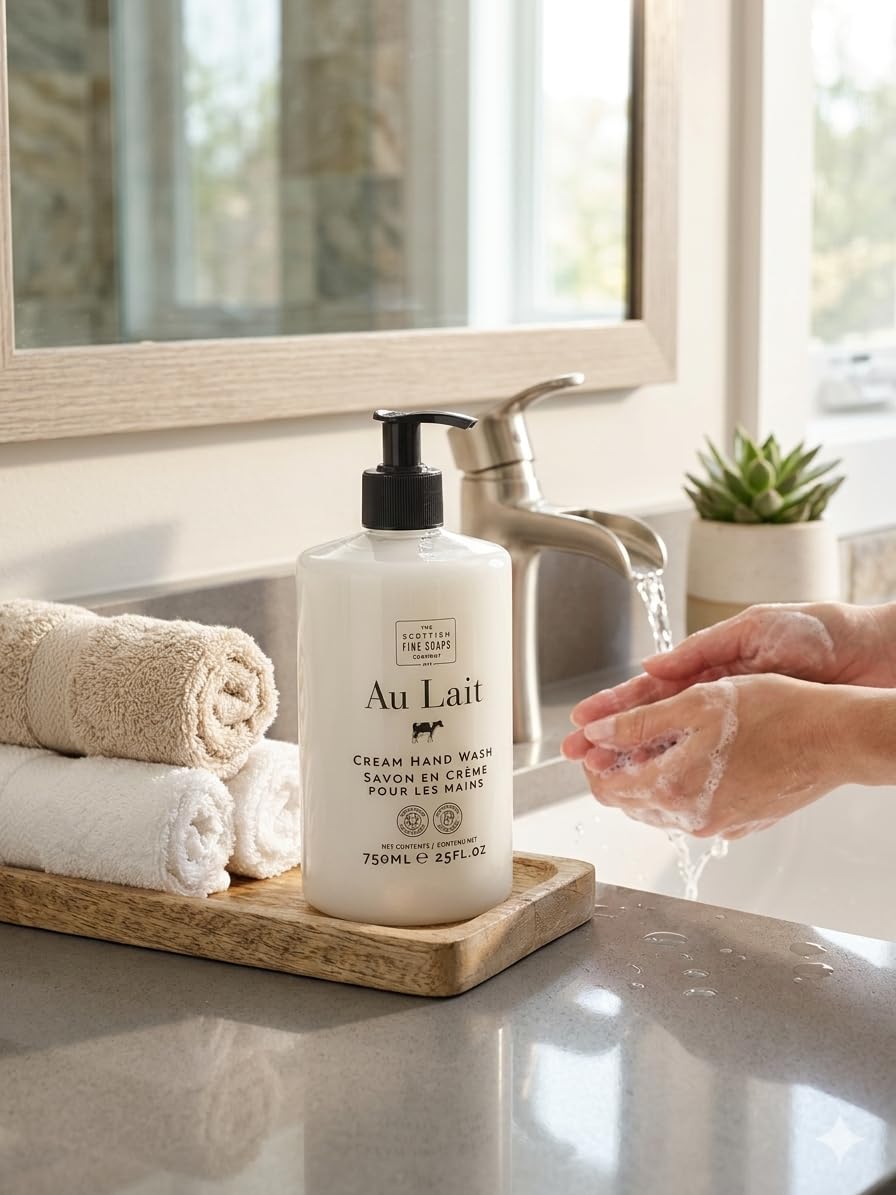 The Scottish Fine Soaps Au Lait Cream Hand Wash, 25 Fl Oz, Liquid Hand Soap with Milk French hand soap Antibacterial hand soap liquid pump