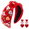 Gosuoa Valentine's Day Headband for Women,knotted Headband for Women,Red Pink Jeweled Rhinestone Crystal Top Knot Headband Valentine’s Day Hair Accessories for Girls Women