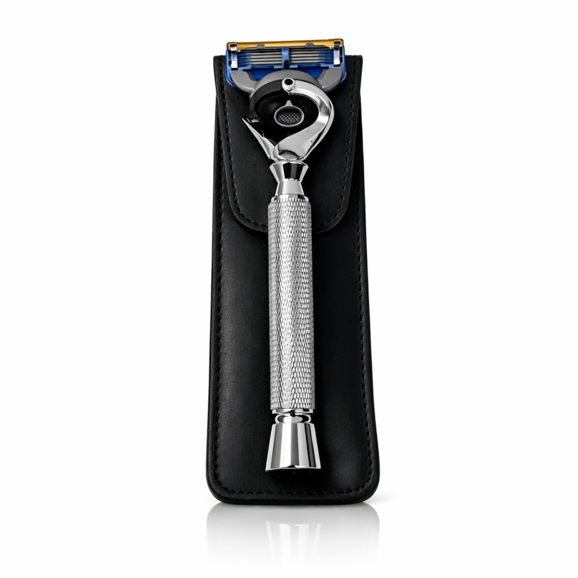 Flex Ball Handle Shaving Razor – All Chrome Long Handle Razor with Flex Pivot Technology & Diamond Knurled Grip for Men’s Precision Shaving