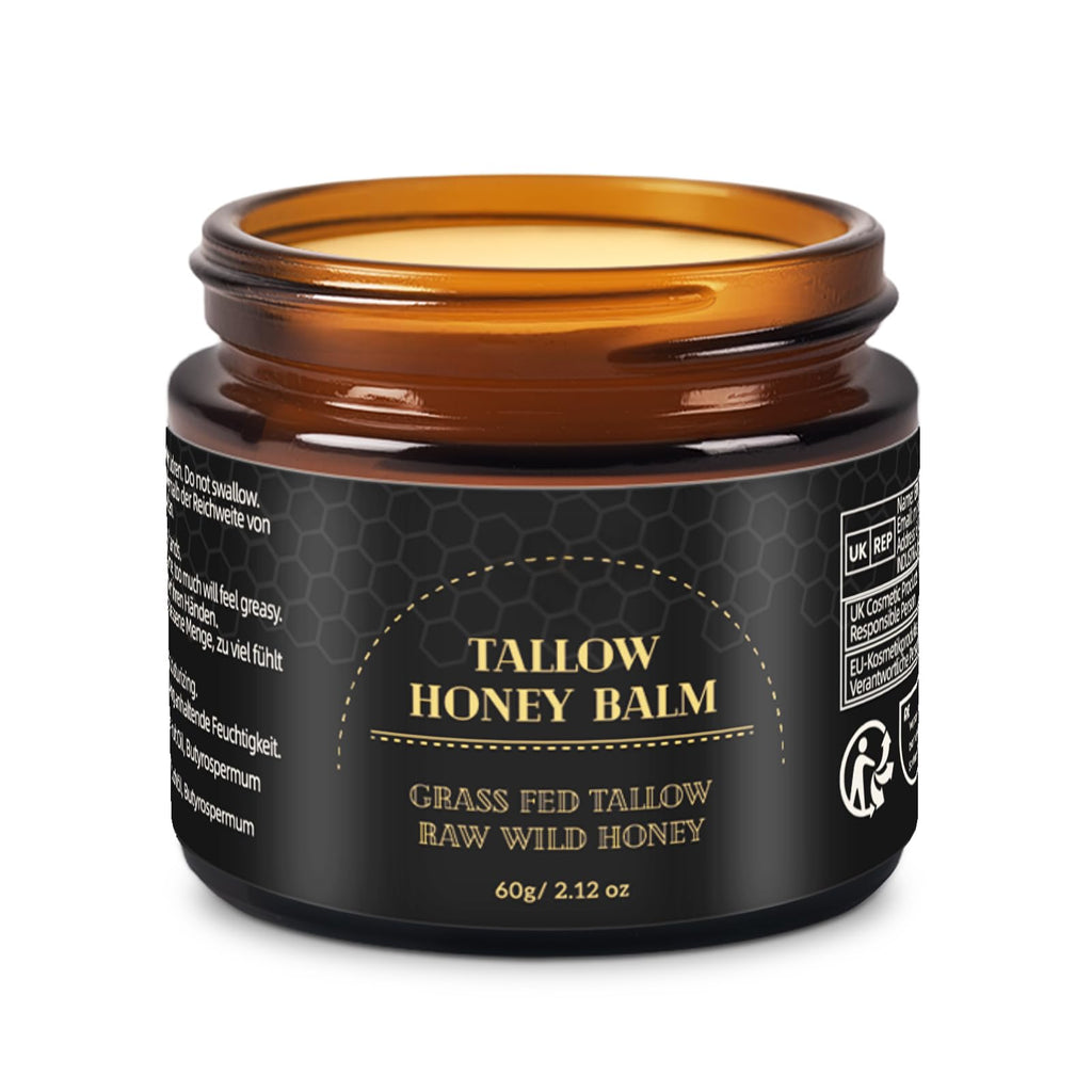 BELYESEE Beef Tallow for Skin with Honey, Unscented Moisturizing Tallow Balm for Face & Body,Grass-Fed，Deeply Nourishing for Dry Skin60g (2.1 oz)