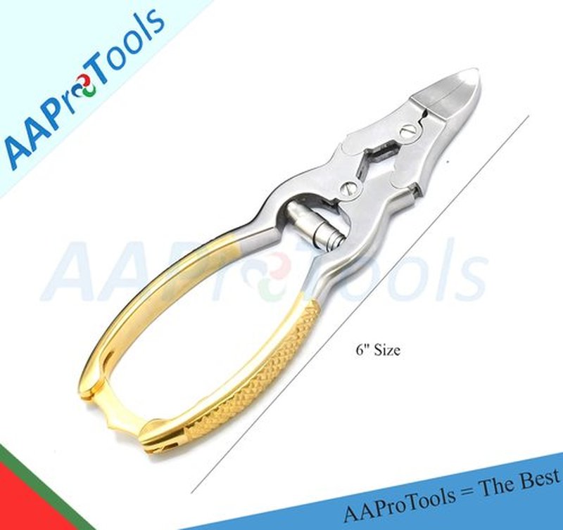 AAProTools Mycotic Toe Nail Nipper Cutters Clippers Gold- Double Action Heavy Duty Spring Barrel Podiatry Professional Pedicuretool for Thick Nails, Ingrown Toenails, Seniors