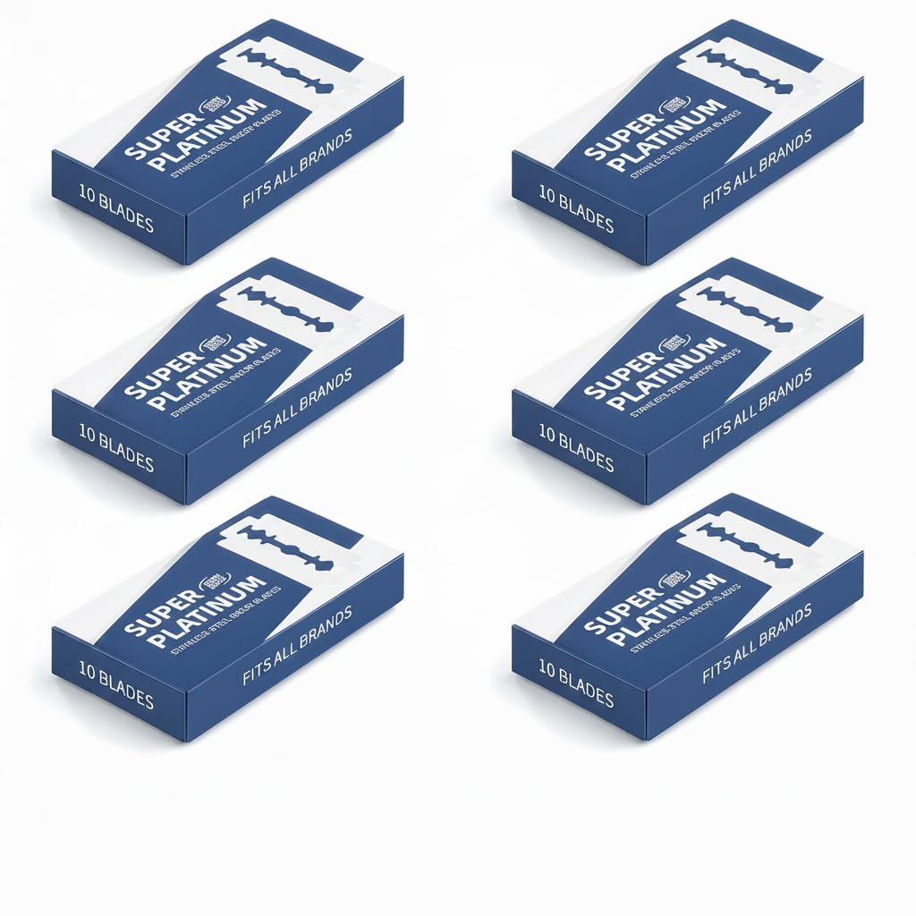 60Pcs Double Edge Safety Razor Blades, Platinum Stainless Steel Straight Razor Blades for Men, Precision Shaving for Smooth, Comfortable Close Shaves, Fits Most Double Edge Razors