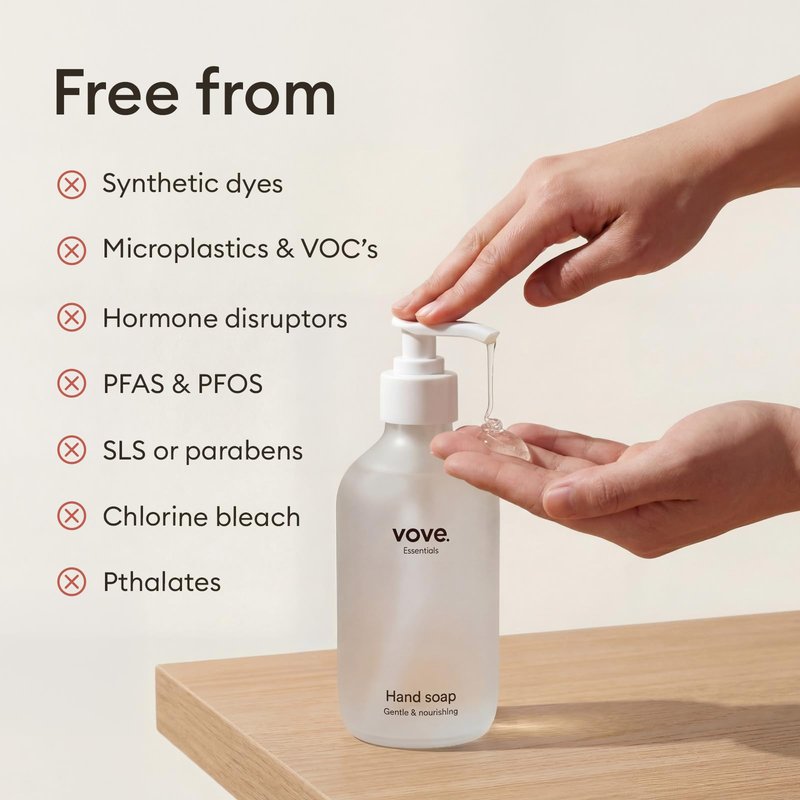 Vove Hand Soap Starter Set with Refillable Dark Glass Pump Bottle & 3 Refills, Mandarin Geranium & Cedarwood, Powder-to-Gel with Aloe Vera & Cactus Extract, Plant-Based Formula, Plastic-Free